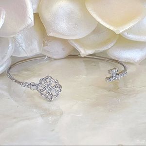 Rhodium Plated AAA+ CZ Pave Lock & Key  Bracelet